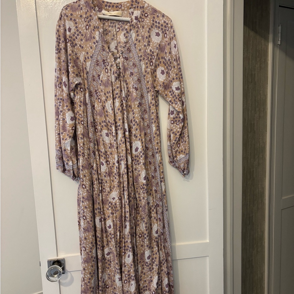 Natalie Martin Pink and Tan Long Sleeve Sundress
